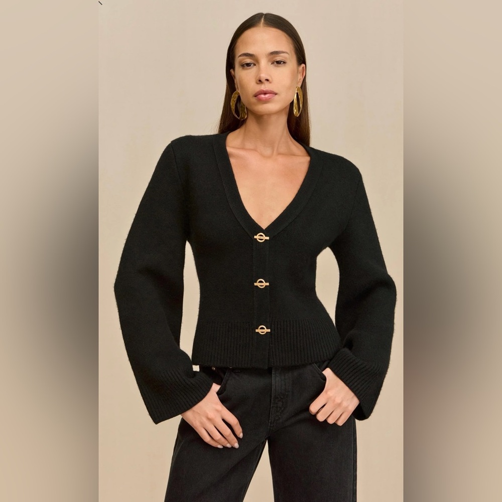Cult Gaia Jos Cardigan - Black V-Neck Women's Sweater size S